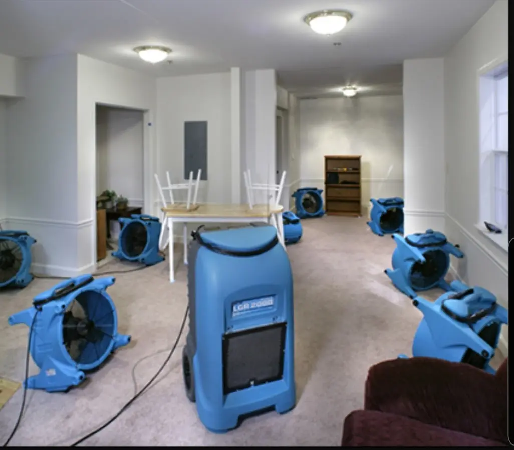 Air movers and dehumidifier setup for Water Damage Restoration in Culver City